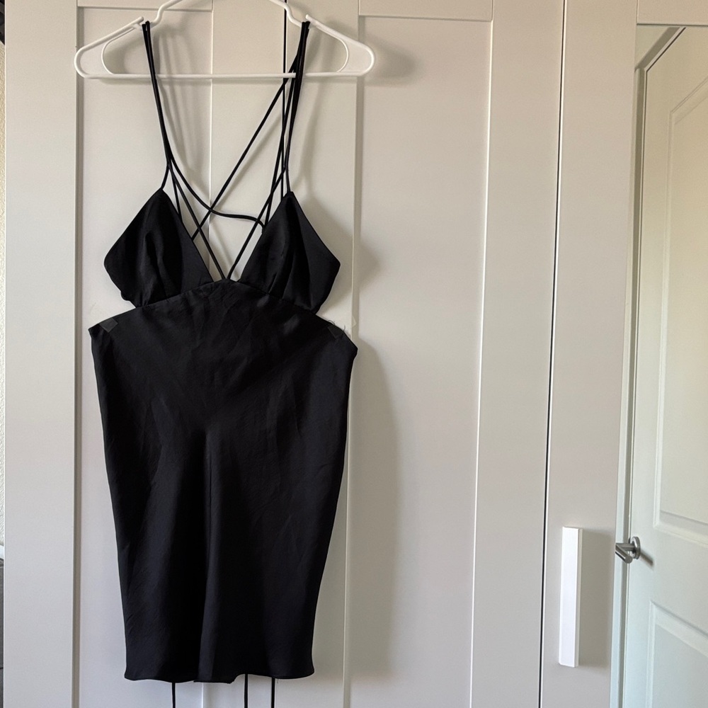 Women’s Black Satin Strappy Mini Dress Size M